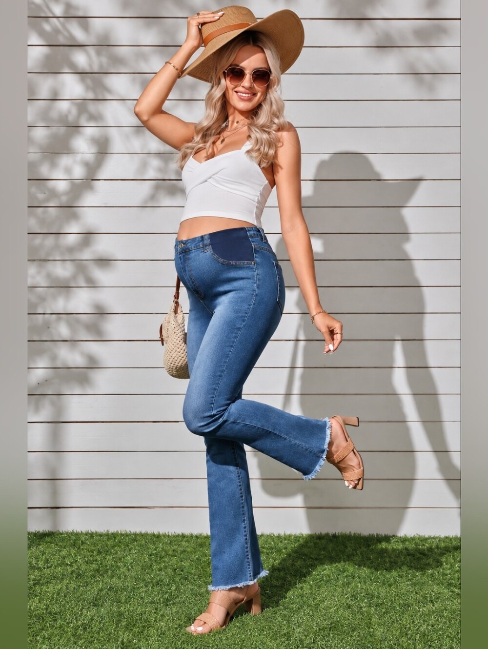 Maternity Bootcut Jeans in Blue with Stretch Waistband